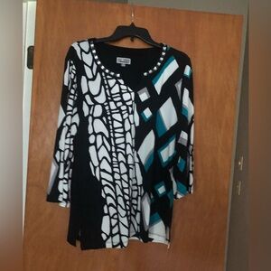 Patterned tunic with rhinestone beading